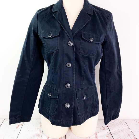 Eddie Bauer Navy Cotton Button Down Jacket - 4 - Picture 1 of 6